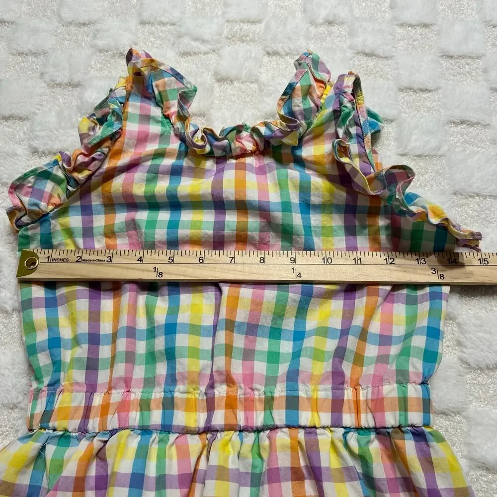 Crewcuts J Crew Girls 10 Rainbow Gingham Madras Ruffle Dress Cotton
